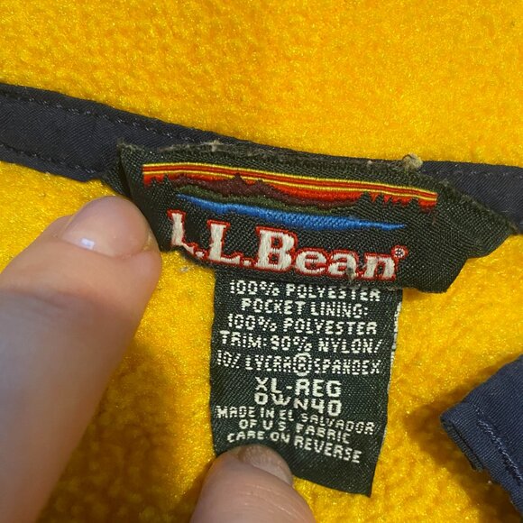 Vintage 1990s Gorpcore L.L.Bean Yellow & Navy Classic Fleece ANORAK Sweater! XL - Picture 10 of 10